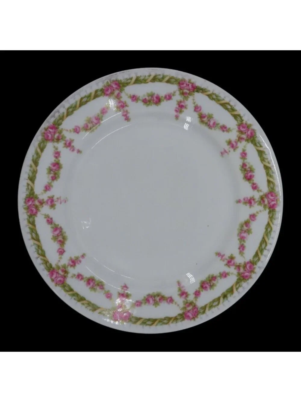 MZ Austria 8.5in Plate Pink Rose Flower Floral Swag Green Leaves Garden Chic VTG